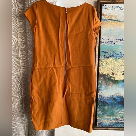 Moschino cheap and chic Mini Dress 100% Wool Size 6 Mustard Pockets Zip Lined - Picture 2 of 13